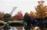 canada - qu�bec - Montr&eacute;al : le parc olympique depuis le jardin botanique ayant pris ses couleurs d automne. 
Le jardin botanique est une &eacute;tape oblig&eacute;e pour qui visite Montr&eacute;al. C est un havre de paix au milieu de la ville tentaculaire.